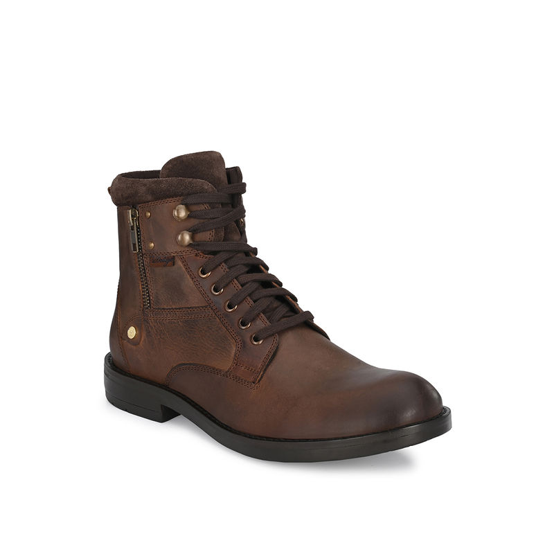 Delize Solid Brown Lace-Up Derby Boots (UK 8)