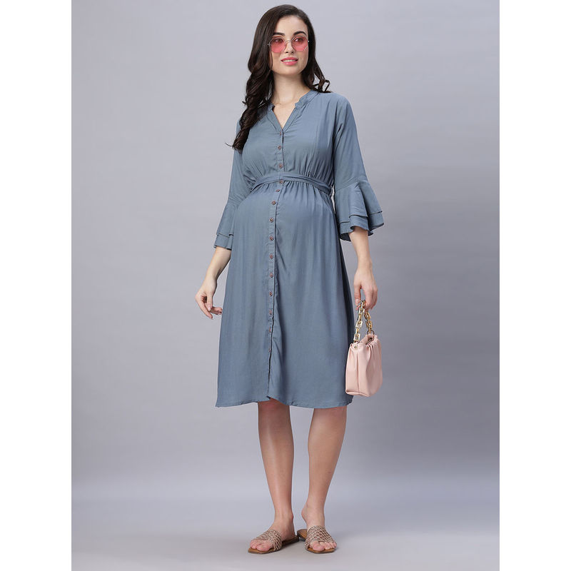 Mamma's Maternity Grey Solid Rayon Maternity/Feeding Dress with Belt (Set of 2) (2XL)