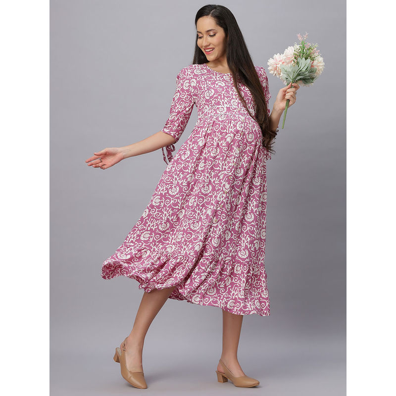 Mamma's Maternity Purple Abstract Rayon Maternity/Feeding Dress (2XL)