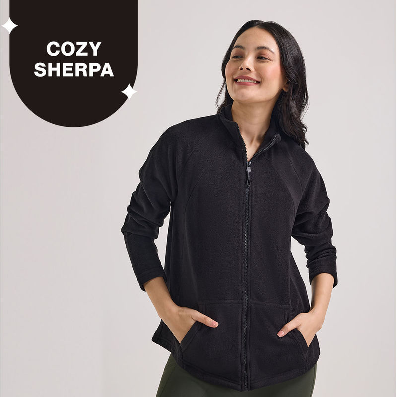 Nykd by Nykaa Cozy Sherpa Front open Jacket-NYLE701-Black (M)