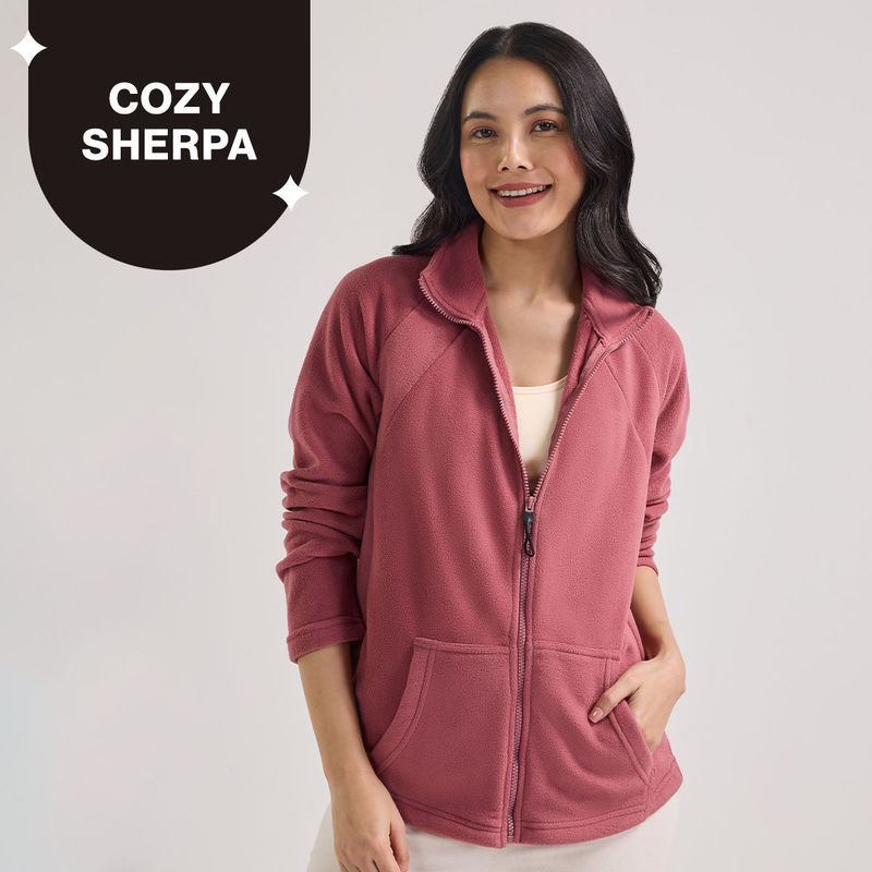 Nykd by Nykaa Cozy Sherpa Front open Jacket-NYLE701-Pink (L)