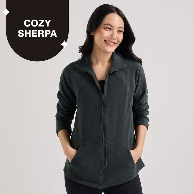 Nykd by Nykaa Cozy Sherpa Front open Jacket-NYLE701-Green (M)