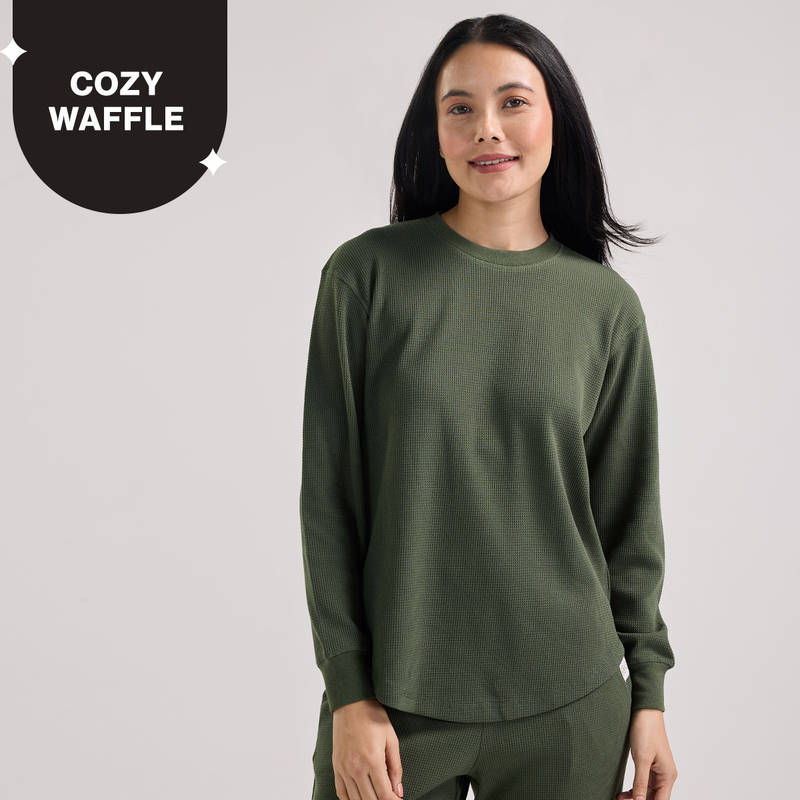 Nykd By Nykaa Waffle Full Sleeves Lounge Tee With Flattering Hem NYS803-Olive (L)