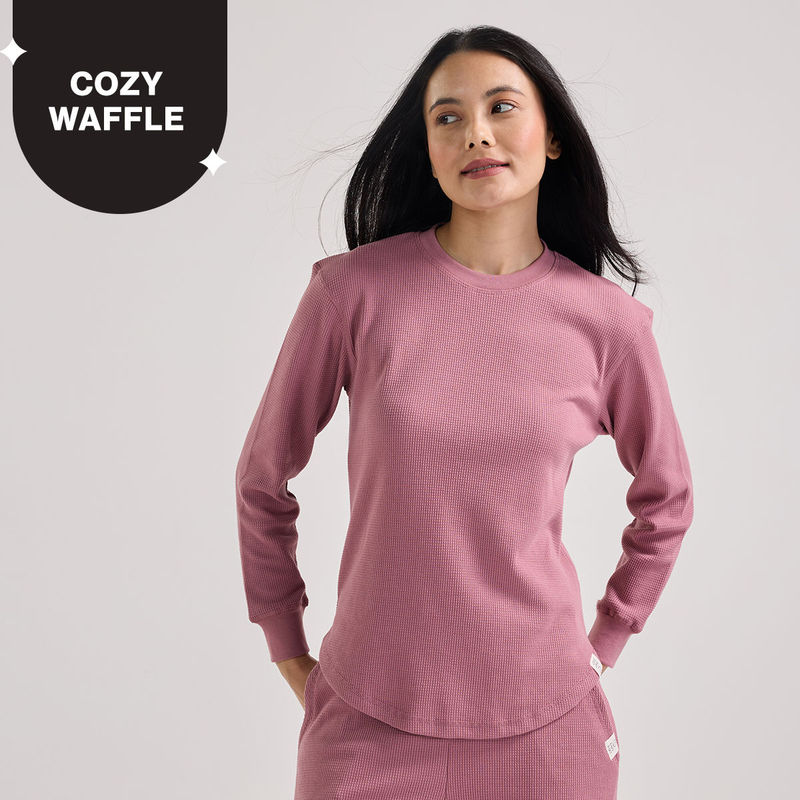 Nykd By Nykaa Waffle Full Sleeves Lounge Tee With Flattering Hem NYS803-Light Pink (S)