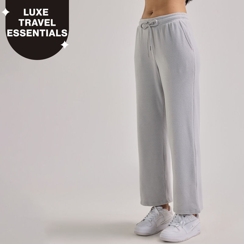 Nykd By Nykaa Luxe Feather Knit Waffle Wide Pants-Jet Set Knit collection Nys948-Grey (S)