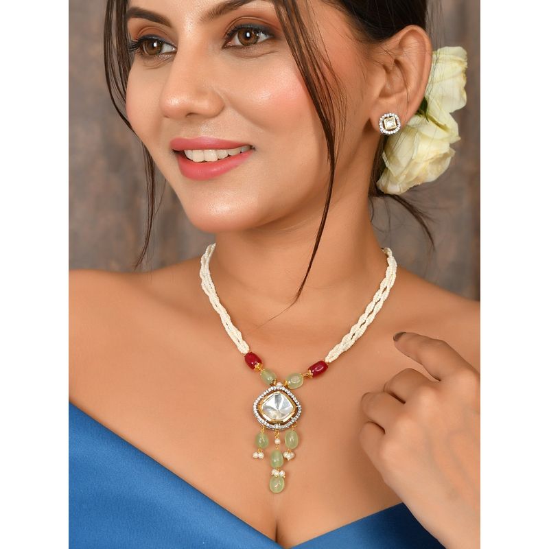 DASTOOR Womens Gold Plated White Designer Necklace Set Buy DASTOOR