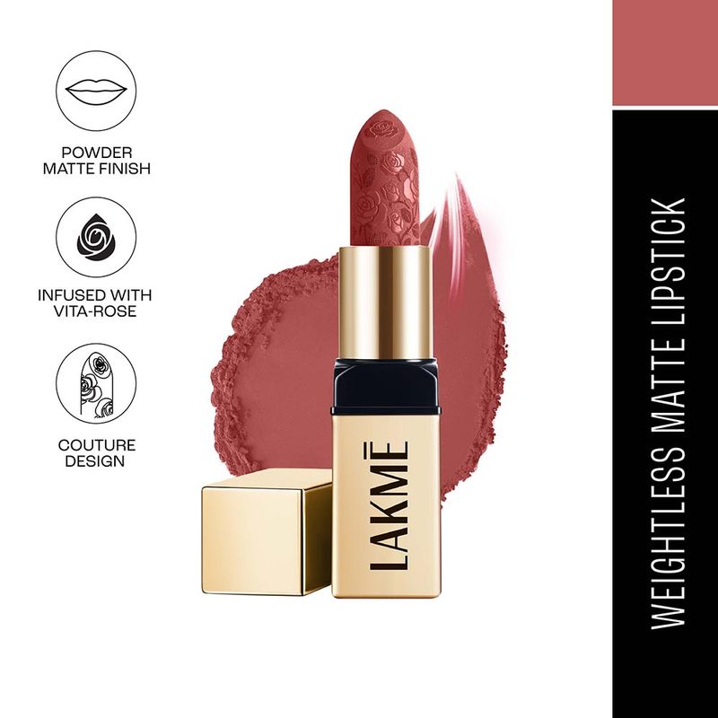 Lakme Rouge Bloom Powder Matte Lipstick With Vita-Rose Extract - Nude Nectar 201