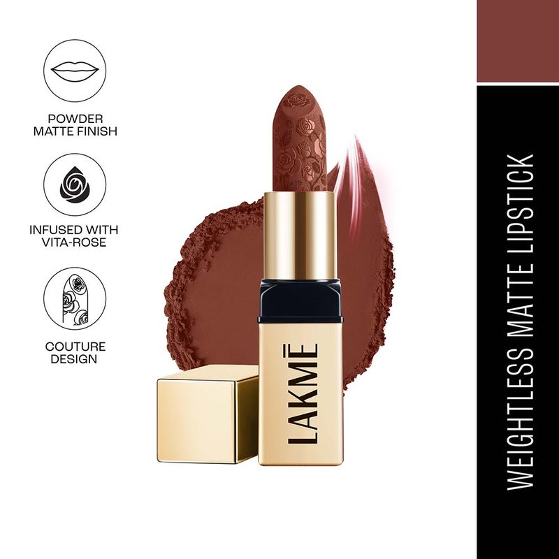 Lakme Rouge Bloom Powder Matte Lipstick With Vita-Rose Extract - Cocoa Carnation 204