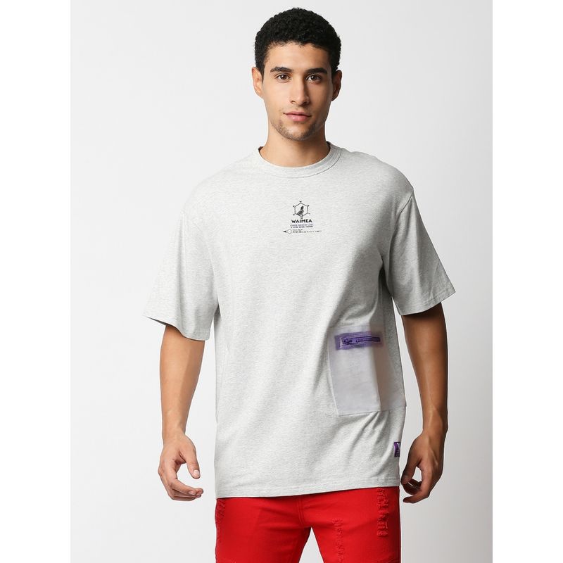 WAIMEA Mens Grey Melange Drop Shoulder Boxy Fit T-Shirt (S)