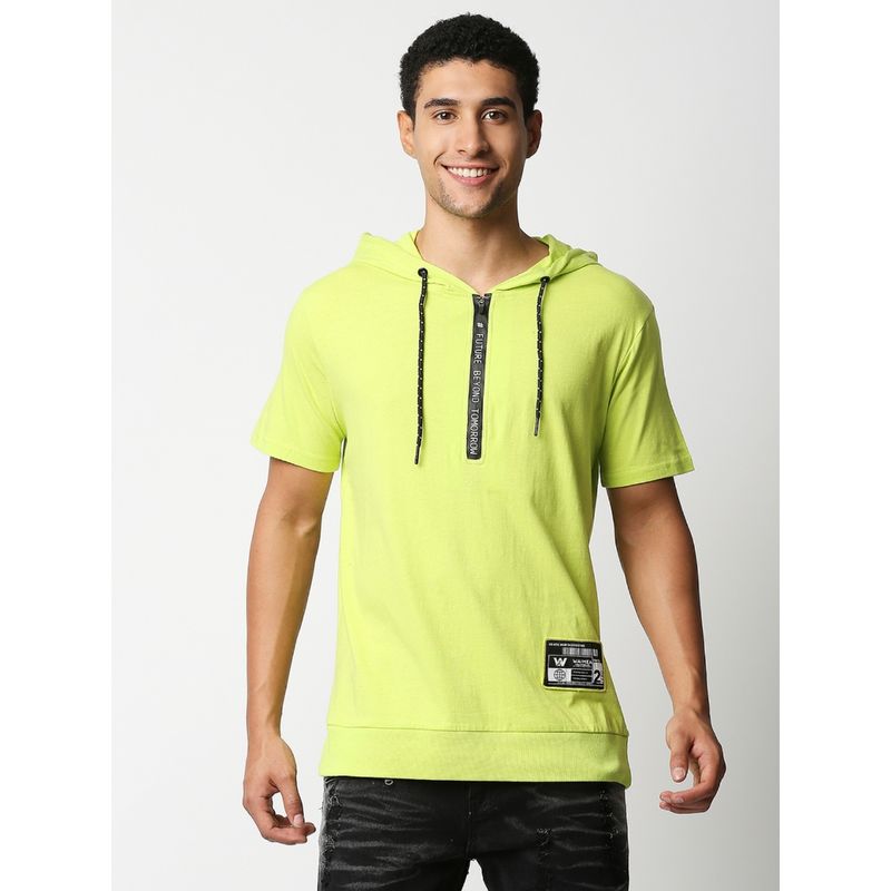 WAIMEA Mens Lime Color Regular Fit Longline Hooded T-Shirt (S)