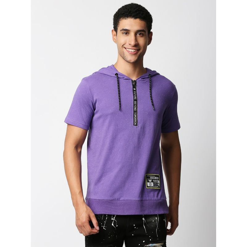 WAIMEA Mens Purple Color Regular Fit Longline Hooded T-Shirt (S)