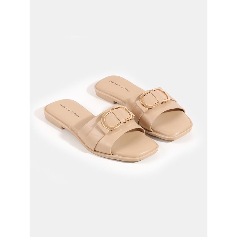 Lemon & Pepper Minimalist Buckle Beige Flats (EURO 37)