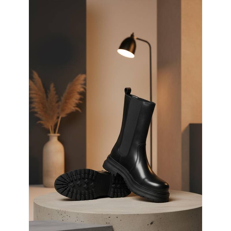 EZOK Women Black Leather Chelsea Boots (UK 3)