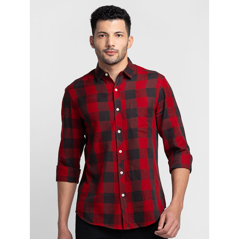 Globus Men Red Checked Regular Fit Casual Shirt (S)