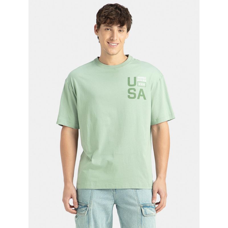 Jockey US81 Men Super Combed Cotton Printed Oversized T-Shirt - Iceberg Green USA (L)