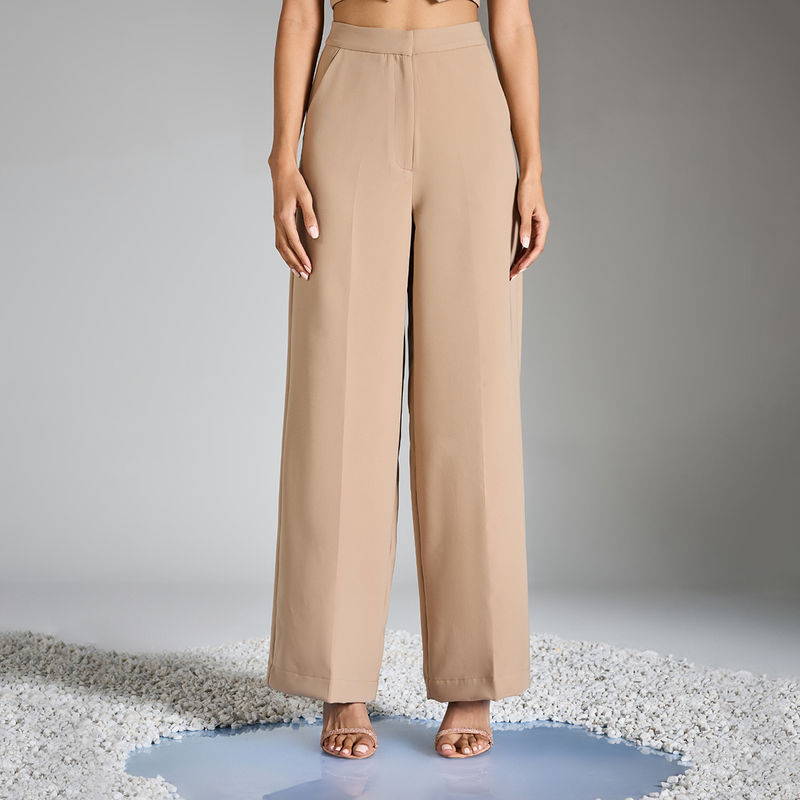 RSVP by Nykaa Fashion Beige Solid High Waist Flared Pants (34)