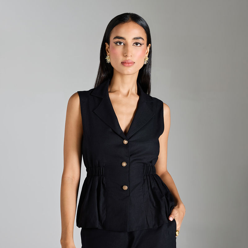 RSVP by Nykaa Fashion Black Solid V Neck Vest Top (XS)