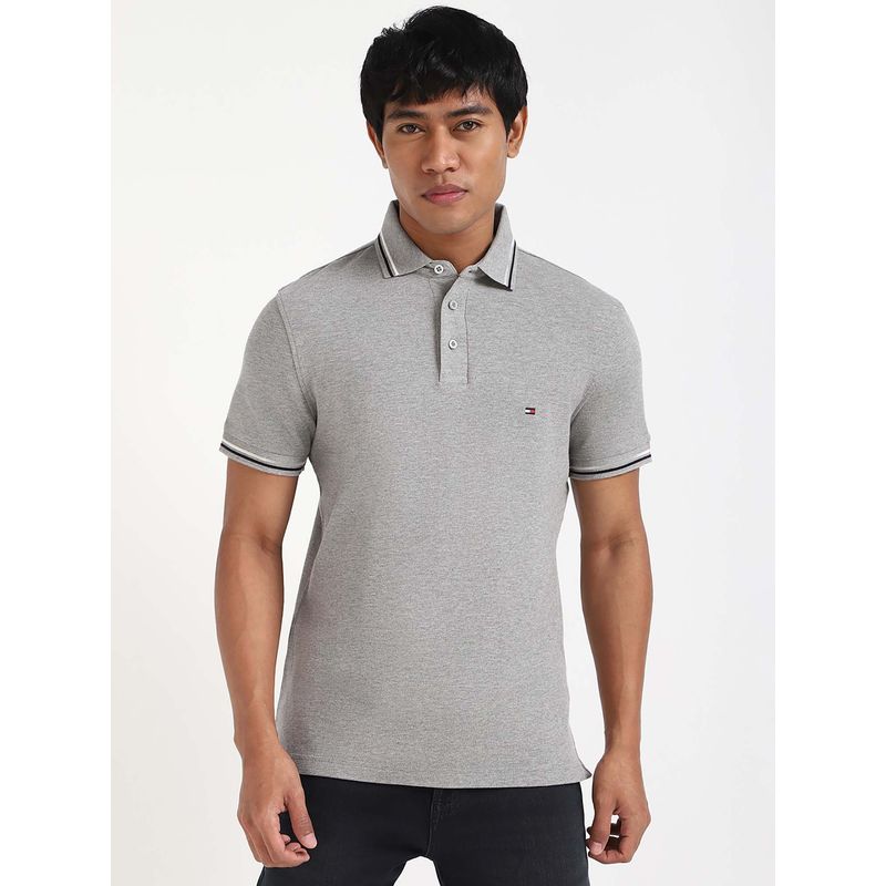 Tommy Hilfiger Mens Grey Solid Polo T-Shirt (2XL)