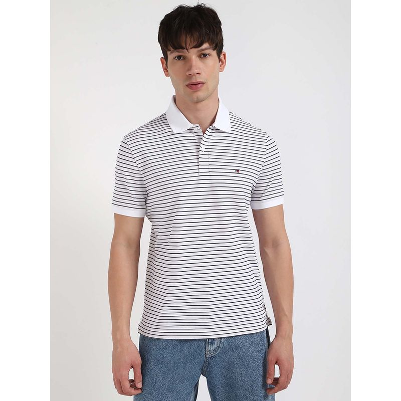 Tommy Hilfiger Mens White Stripe Polo T-Shirt (M)