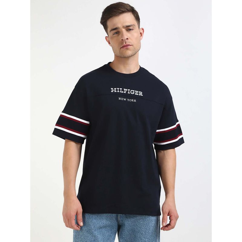 Tommy Hilfiger Mens Navy Blue Solid T-Shirt (XS)