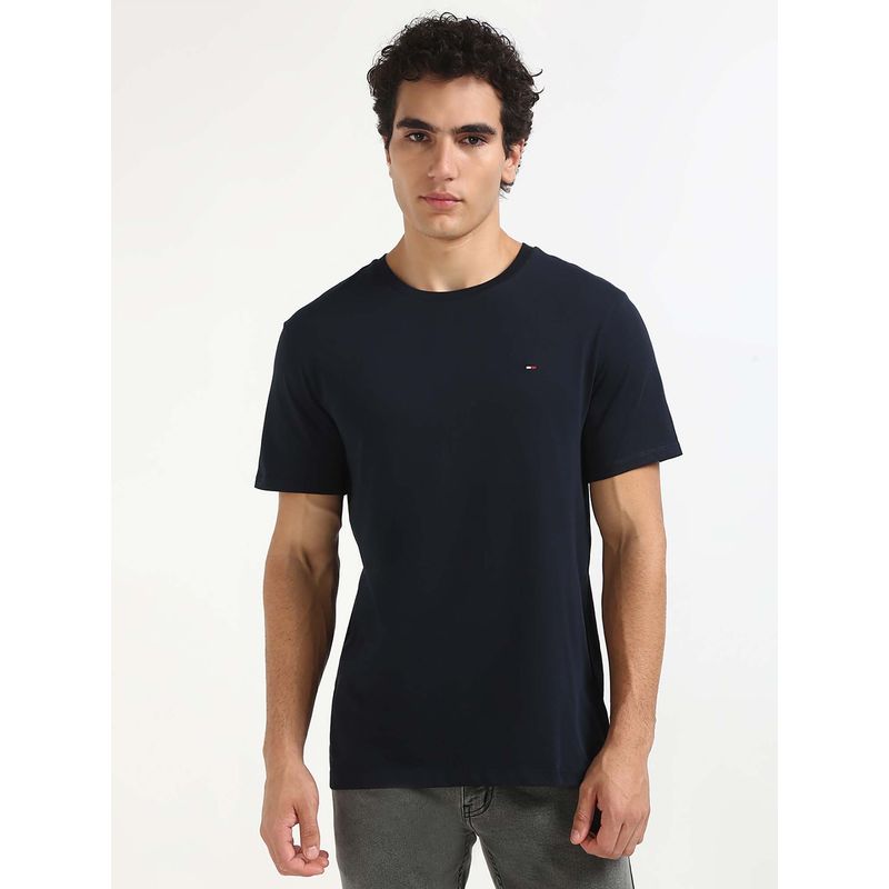 Tommy Hilfiger Mens Navy Blue Solid T-Shirt (S)