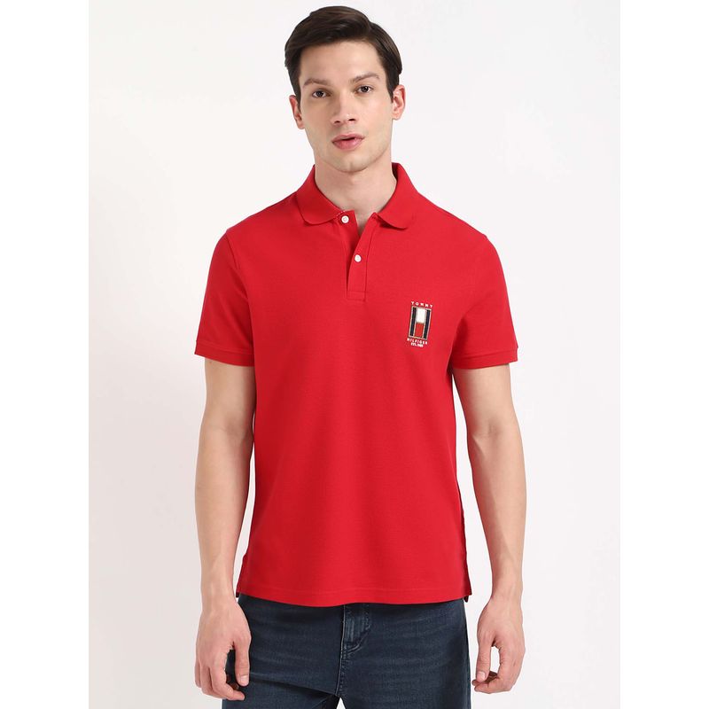 Tommy Hilfiger Mens Red Solid Polo T-Shirt (L)