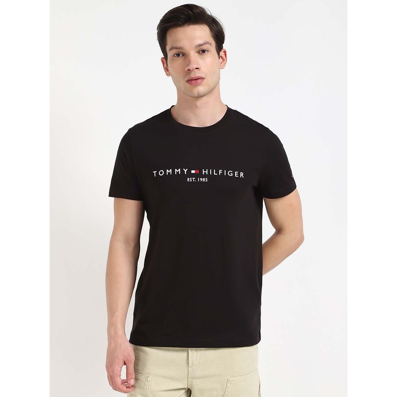 Tommy Hilfiger Mens Black Solid T-Shirt (L)