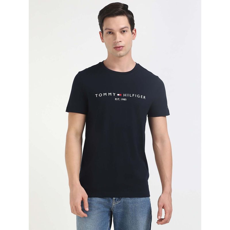 Tommy Hilfiger Mens Navy Blue Solid T-Shirt (XS)
