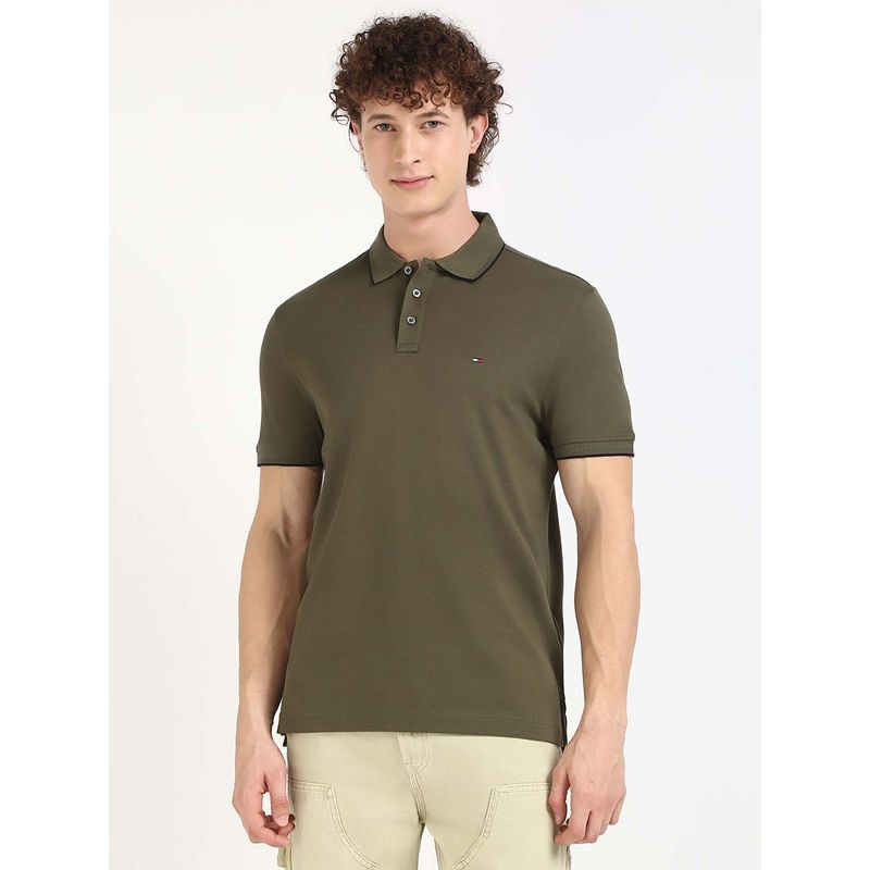 Tommy Hilfiger Mens Green Solid Polo T-Shirt (M)