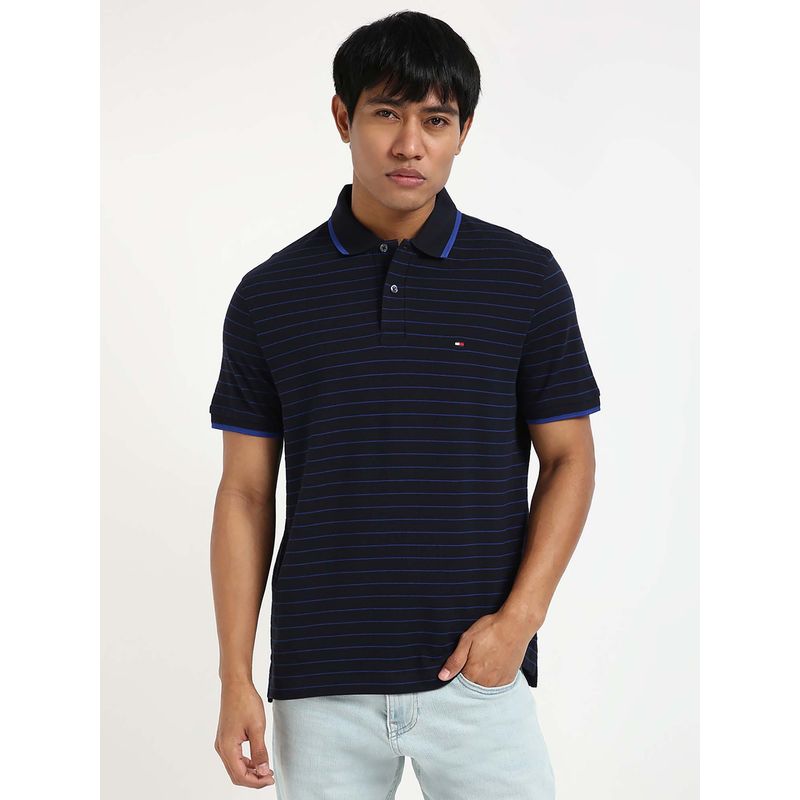 Tommy Hilfiger Mens Blue Stripes Polo T-Shirt (L)