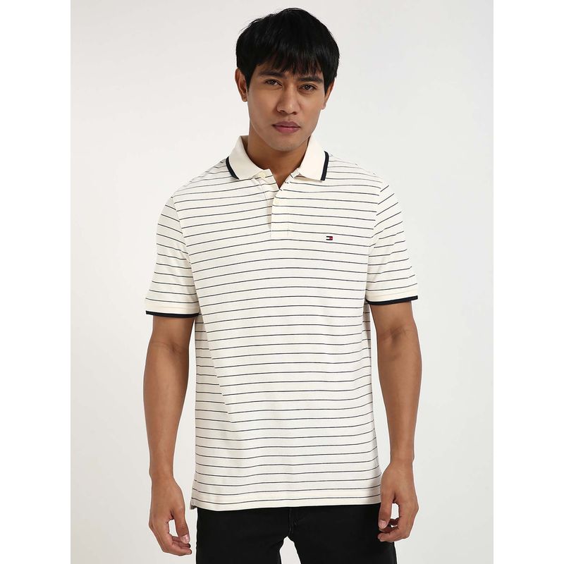 Tommy Hilfiger Mens White Stripes Polo T-Shirt (2XL)