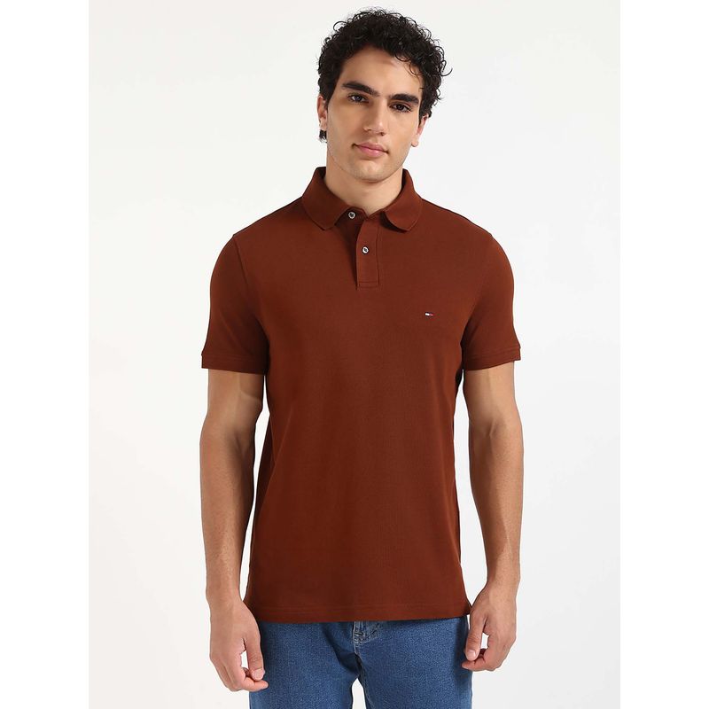 Tommy Hilfiger Mens Brown Solid Polo T-Shirt (XS)