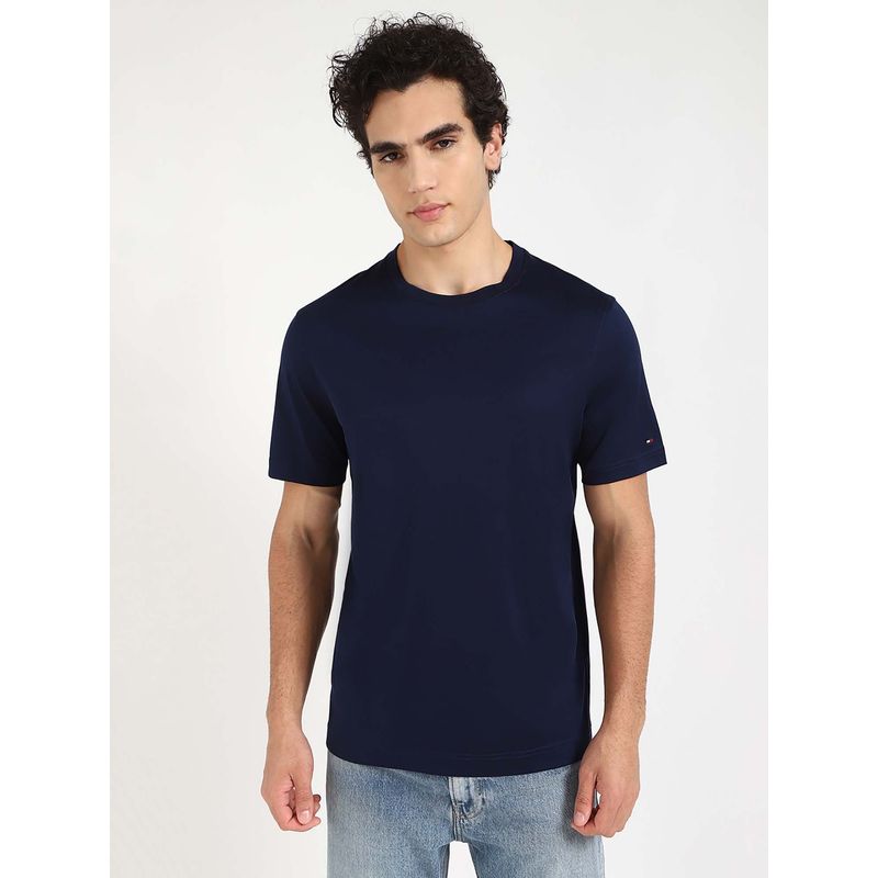 Tommy Hilfiger Mens Navy Blue Solid T-Shirt (L)