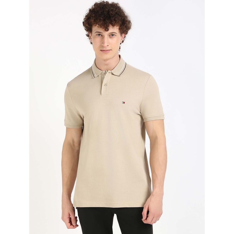 Tommy Hilfiger Mens Beige Solid Polo T-Shirt (XL)