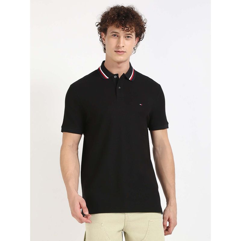 Tommy Hilfiger Mens Black Solid Polo T-Shirt (M)
