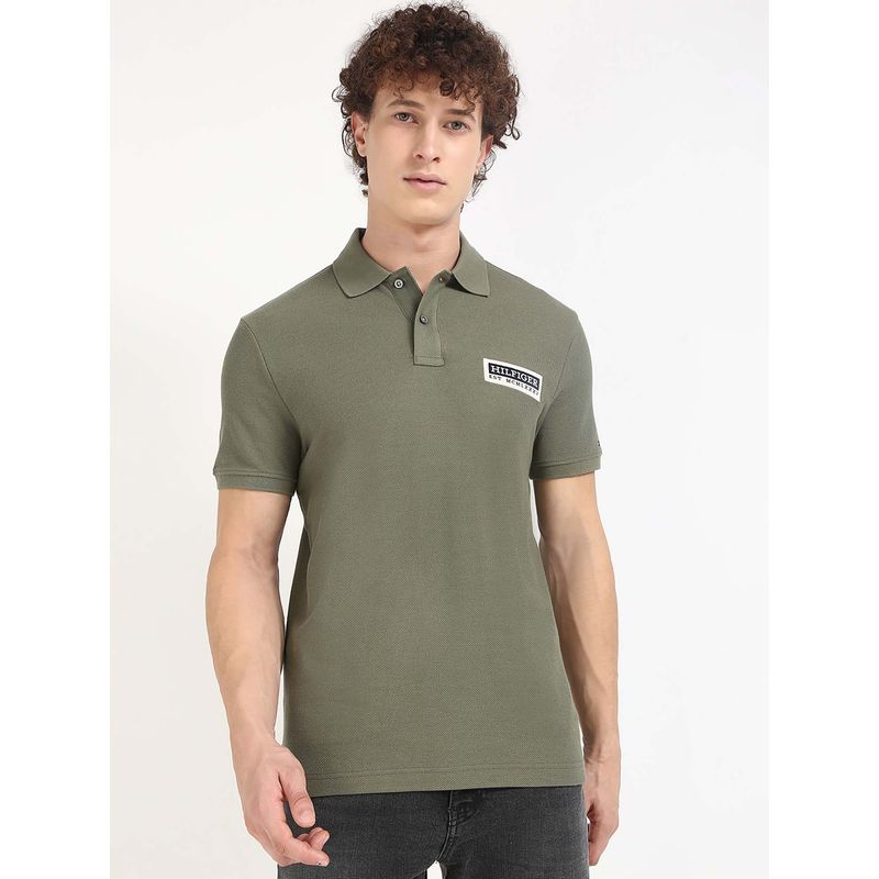 Tommy Hilfiger Mens Green Solid Polo T-Shirt (L)