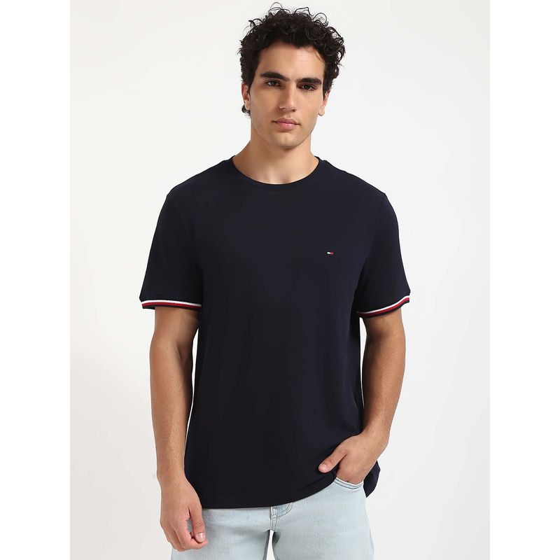 Tommy Hilfiger Mens Navy Blue Solid T-Shirt (S)