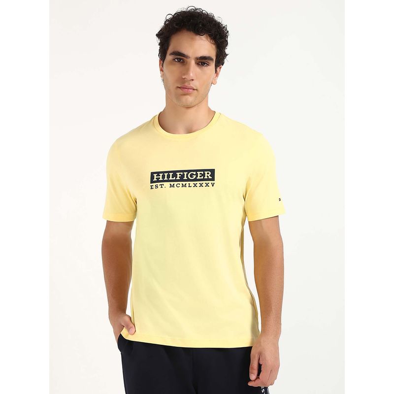 Tommy Hilfiger Mens Yellow Typography T-Shirt (2XL)