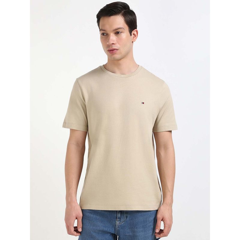 Tommy Hilfiger Mens Beige Solid T-Shirt (L)