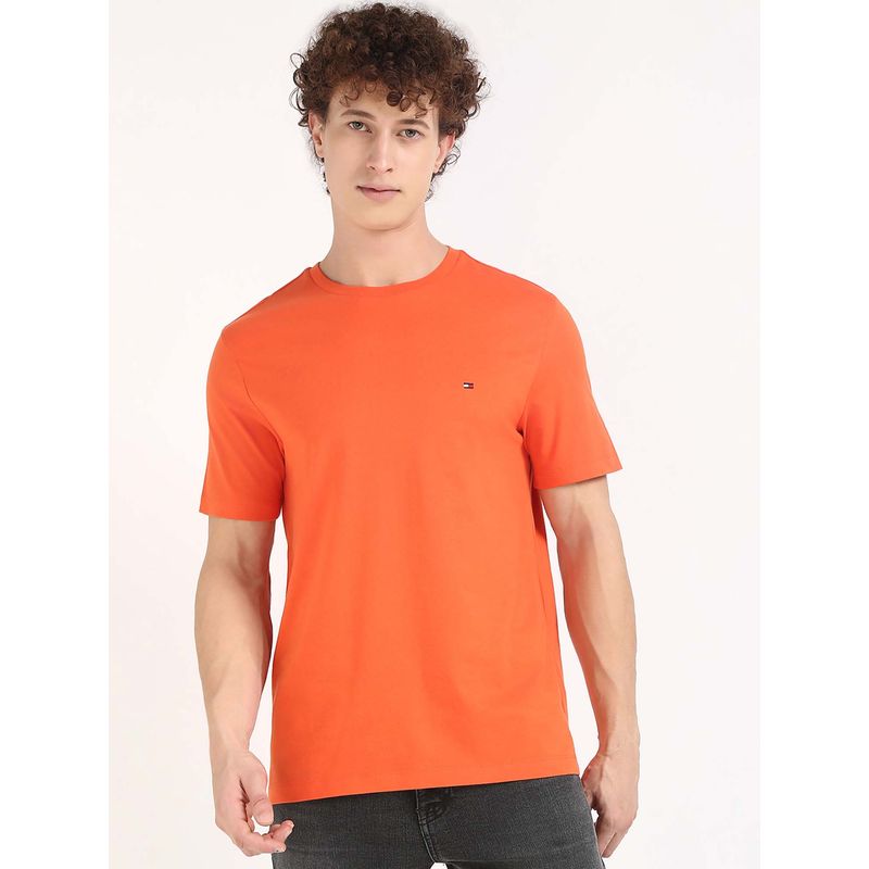 Tommy Hilfiger Mens Orange Solid T-Shirt (XL)