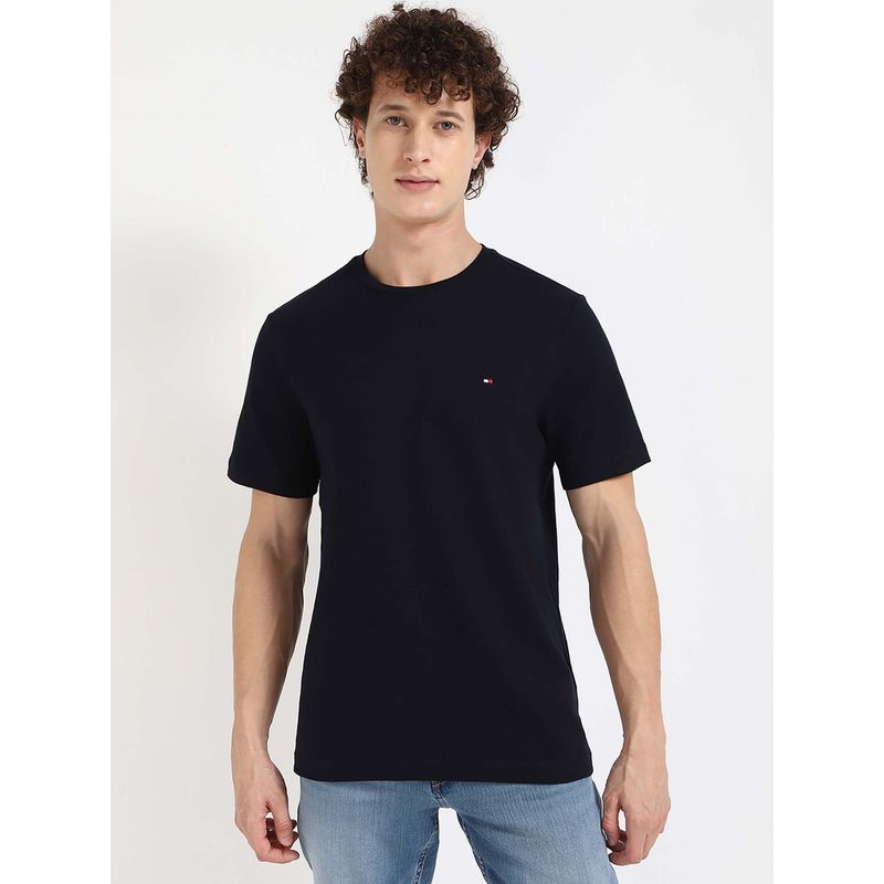 Tommy Hilfiger Mens Navy Blue Solid T-Shirt (S)