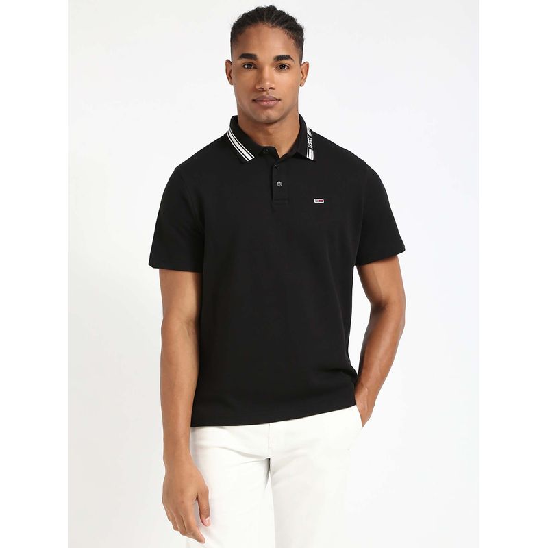 Tommy Hilfiger Mens Black Solid Polo T-Shirt (S)