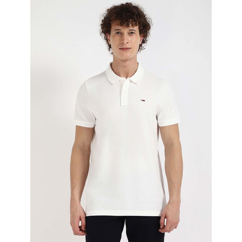 Tommy Hilfiger Mens White Solid Polo T-Shirt (M)