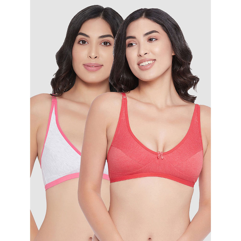 Clovia Pack Of 2 Cotton Non-Padded Non-Wired Demi Cup T-Shirt Bra - Red (32C)