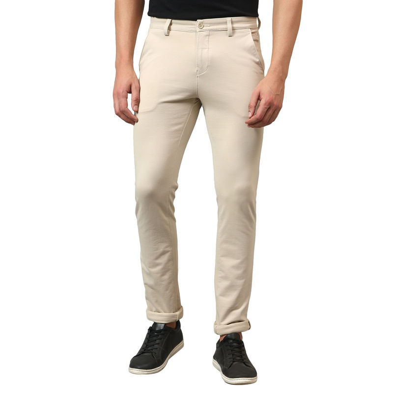 Cantabil Men Beige Solid Non Pleated Stretchable Casual Trouser (30)