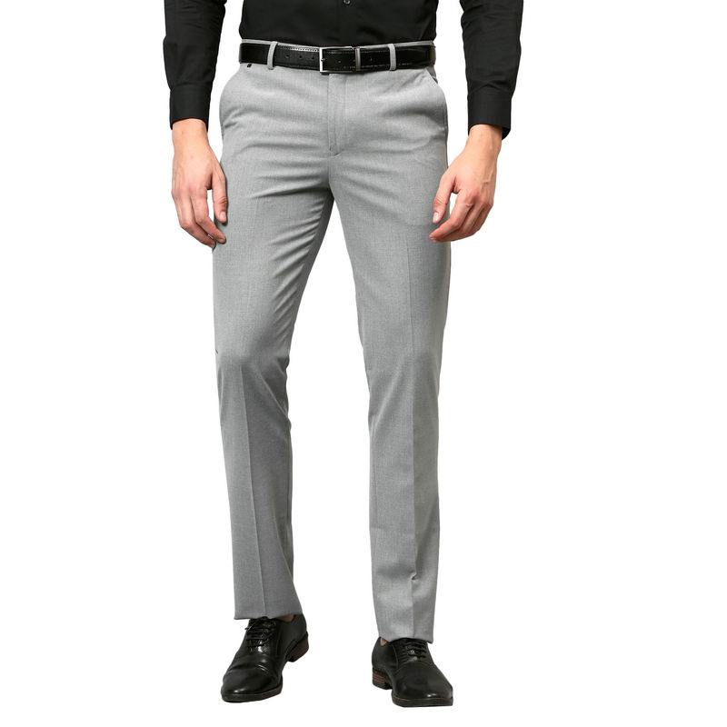 Cantabil Men Grey Solid Non Pleated Stretchable Formal Trouser (32)
