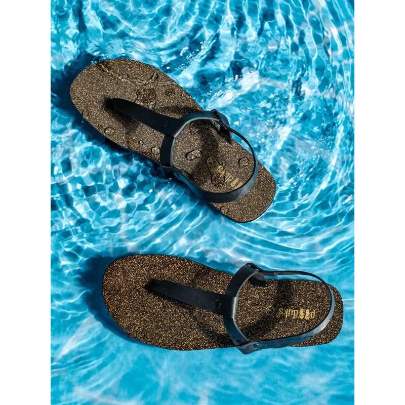 Paaduks Ara T-Strap Cork Waterproof Black Sandals (UK 3)