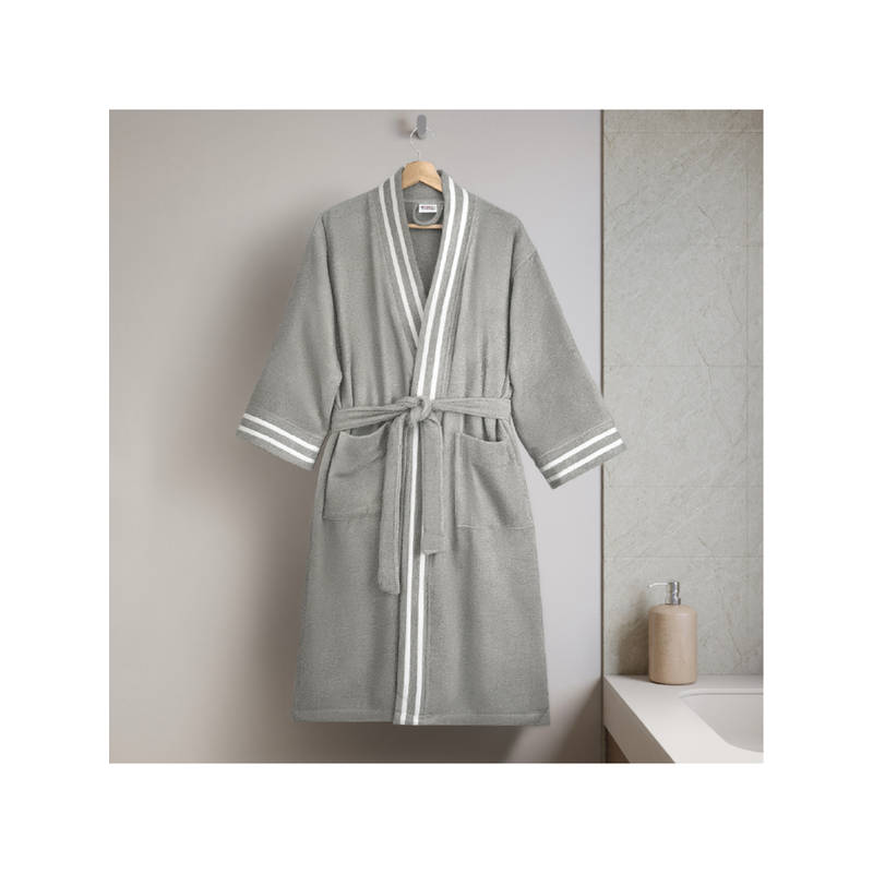 SPACES Grey Airsoft Cotton 300 Gsm Dobby Plain Bath Robe (M)