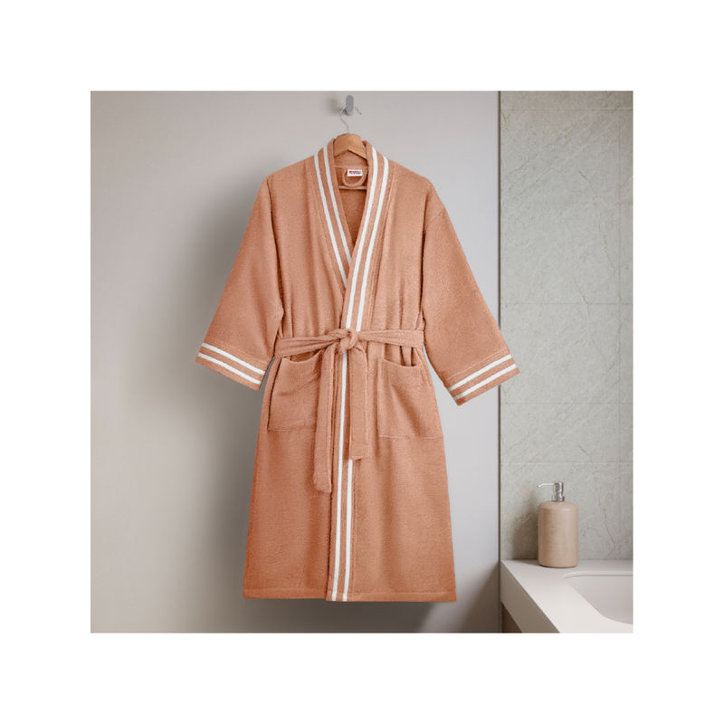 SPACES Brown Airsoft Cotton 300 Gsm Dobby Plain Bath Robe (M)