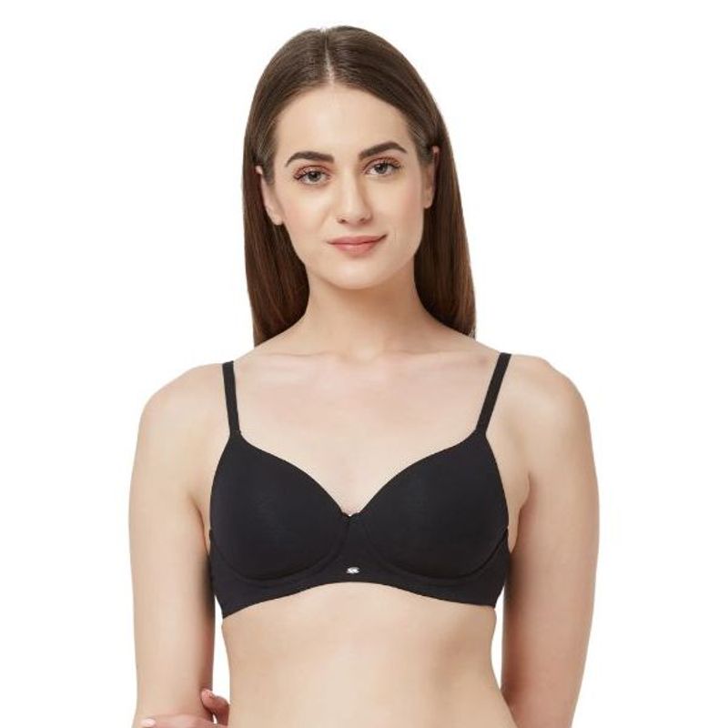 SOIE Women'S Cotton Semi-Covered Padded Non-Wired Bra - Black (38B)